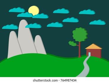 View Mountain and Home Imagination in Vector.