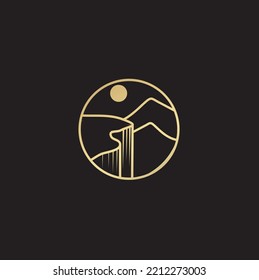 Berglinienkunst ansehen mit goldener Logo-Vorlage 