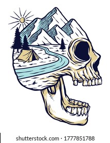 view of the mountain on skull island vector illustration