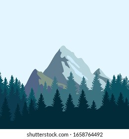 View of the mountain with pine trees. Smooth mountain background. Outdoor and hiking concepts. Vector illustration.