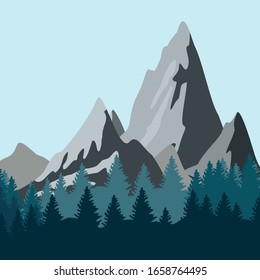 View of the mountain with pine trees. Smooth mountain background. Outdoor and hiking concepts. Vector illustration.