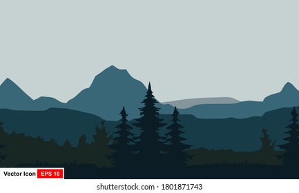View of the mountain with pine trees. Smooth mountain background. Outdoor and hiking concepts. Vector illustration.