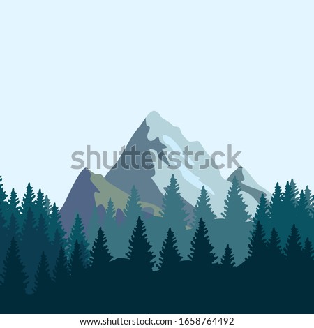 View of the mountain with pine trees. Smooth mountain background. Outdoor and hiking concepts. Vector illustration.
