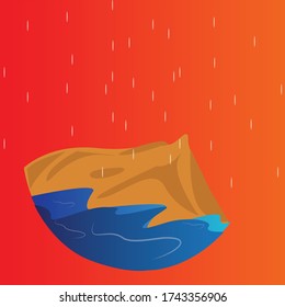A view of Mountain and sea in the winter- vector art - flat design