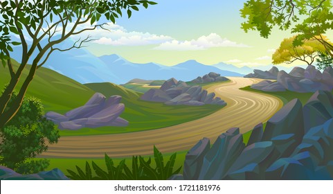 View of the mountains from a distant pathway