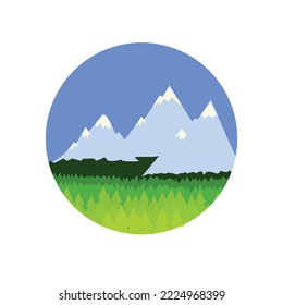 view of mountains and greenery. isolated white background