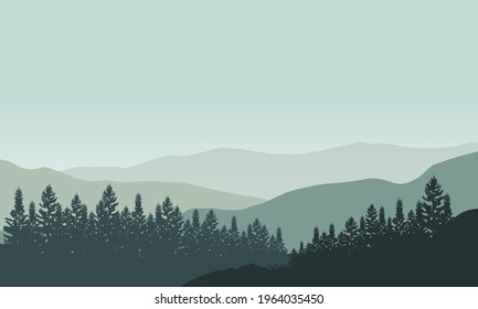 The view of the mountains is really beautiful from the edge of the city in the morning. Vector illustration of a city