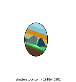vistas a las montañas y a las cascadas en una idea circular 
ilustración vectorial de diseño de inspiración 