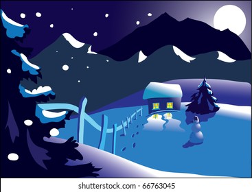 View of the mountains in winter - Christmas card