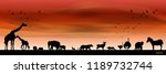 View of natural scenery, Beautiful Sky background, vector of realistic landscape for web. Black silhouette of animals, Africa natural on a colorful background. Illustration.African Wildlife.