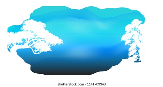 View of natural scenery, Beautiful Sky background, vector of realistic landscape for web. Black silhouette of trees and natural rocks on a colorful background. Illustration.