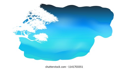 View of natural scenery, Beautiful Sky background, vector of realistic landscape for web. Black silhouette of trees and natural rocks on a colorful background. Illustration.