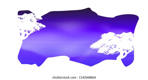 View of natural scenery, Beautiful Sky background, vector of realistic landscape for web. Black silhouette of trees and natural rocks on a colorful background. Illustration.