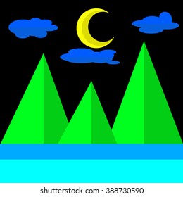 View of nature , moon , cloud ,mountain , sea in night
