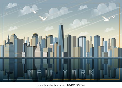 View of New York. Handmade drawing vector illustration. All buildings is different objects.