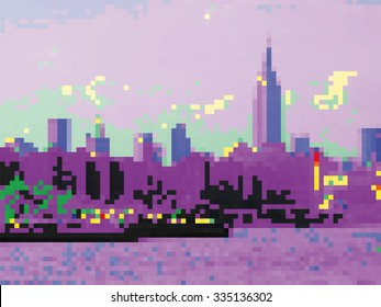 View of New York in pixel graphics style