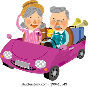The view of old couple in the car 
