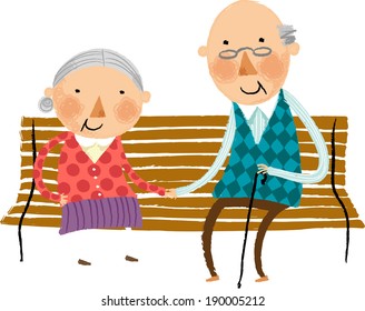 The view of old couple on the bench 