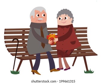 The view of old couple is sitting 