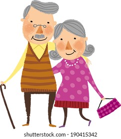 The view of old couple is standing 