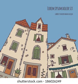View of old European houses. Vector illustration.