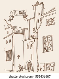 View of the old part of Riga.Medieval side street at the district of old residential houses "Three brothers". Vector