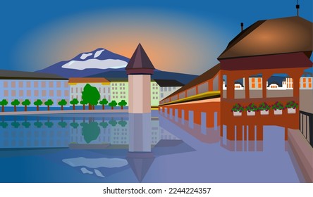  View of old town Lucerne, luzern Switzerland vector illustration