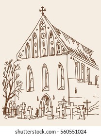 View of the old town, the restoration of the monastery of St. Brigid. Vector.
