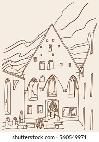 View of the old town, the ruins of the monastery of St. Brigid. Vector.