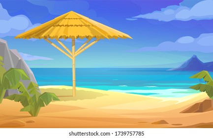 View on the Beach. Flat Design Style.