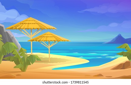 View on the Beach. Flat Design Style.