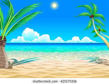 Vistas a la playa. Dibujo de dibujos animados.