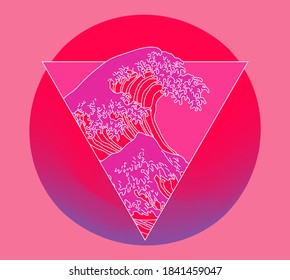 View on the ocean's crest leap. Stylized vector line art illustration for t-shirt and apparel print.