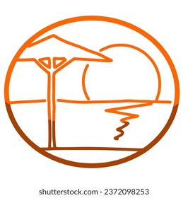 view on the sea with an umbrella angle and water at sunrise and sunset