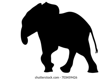 View on the silhouette of an african elephant - digitally hand drawn vector illustration