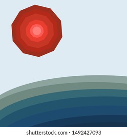 view on sun and sea. aerial view of summer style in paper craft style.paper cut and craft style. vector.