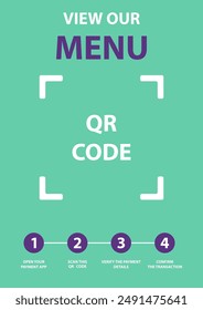 Ver nuestro menú, utilizar el teléfono inteligente para escanear el código QR. Vector de pago de Web en restaurante, App de negocios, aplicación de código qr para ordenar ilustración de alimentos