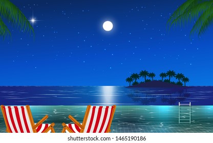 view of outdoor swimming pool on the beach in night