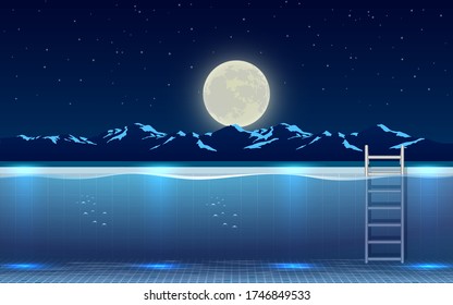 view of outdoor swimming pool on the resort on mountain in the night