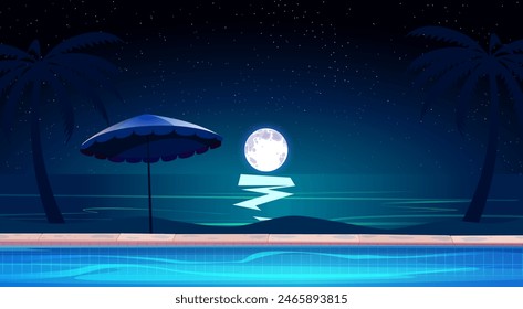 Blick auf das Freibad am Strand in der Nacht