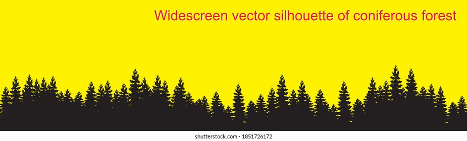 View to panorama of realistic forest silhouette. Silhouette of fir trees, forest landscape.