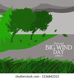 View in the park with trees blowing in the big wind with dark cloudy weather, National Big Wind Day April 12