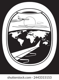 View from passenger aircraft flying around the world – vector illustration