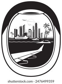 View from passenger aircraft to Miami – vector illustration