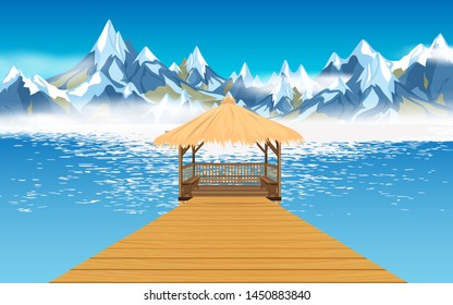 view of pavilion on the river in the winter
