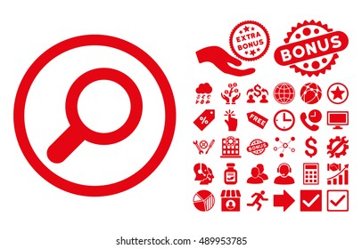 View pictograph with bonus pictograph collection. Vector illustration style is flat iconic symbols, red color, white background.