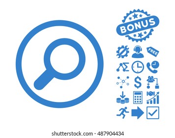 View pictograph with bonus design elements. Vector illustration style is flat iconic symbols, cobalt color, white background.