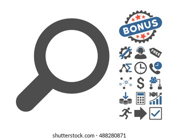 View pictograph with bonus icon set. Vector illustration style is flat iconic bicolor symbols, cobalt and gray colors, white background.