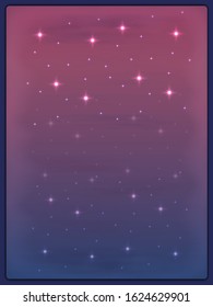 View of the pink evening sky with clouds and stars through the misted window. Wallpaper for your desktop or smartphone.