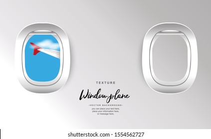 View plane window see plane fly at travel sky and cloud background blue vector